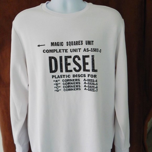 NWT Men DIESEL S-GIR-B5 Fleece Pullover Sweatshirt MAGIC SQUARES UNIT WHITE